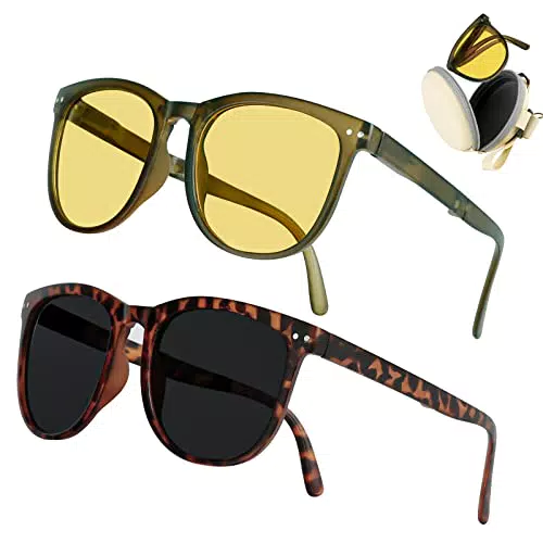 2 PCS Occhiali da sole ovali retrò per uomo donna, Occhiali da Sole Occhiali da Sole Polarizzati Pieghevoli Montatura Leggera TR90 con Custodia Per Gli Occhiali Portatile per Guidare