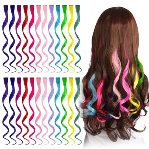 24 Pcs Extension Capelli Colorati Clip, Comius Sharp 55 CM Colored Clip in Hair extensions