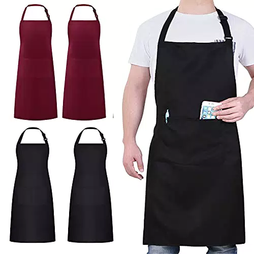 4 Pezzi Grembiule, Grembiule Impermeabile con 2 Tasche