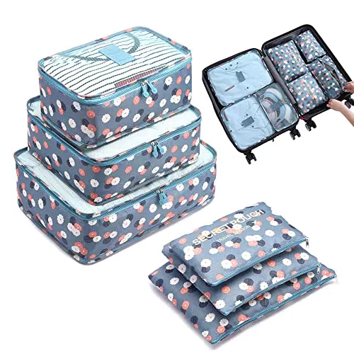 6 Pezzi Organizer Valigia，Sistema di Cubo di Viaggio Cubo di Viaggio per i Bagagli Organizzatore Valigia Cubi di Imballaggio Cubi di Imballaggio Impermeabile，per Viaggio Bagagli