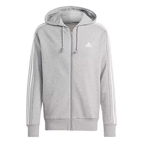 adidas Essentials French Terry Hoodie con zip, Medium Grey Heather/White