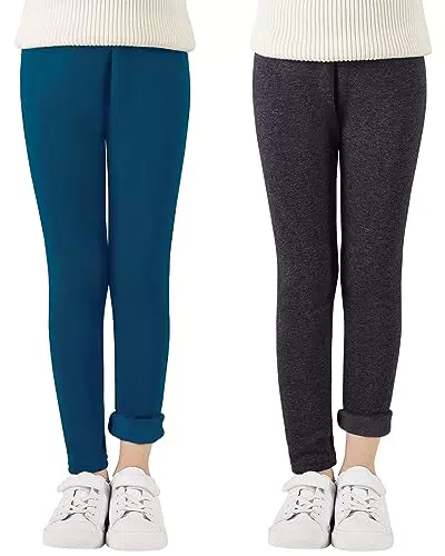Adorel Leggings Felpati Pantaloni Termici Bambina Pacco da 2 Grigio