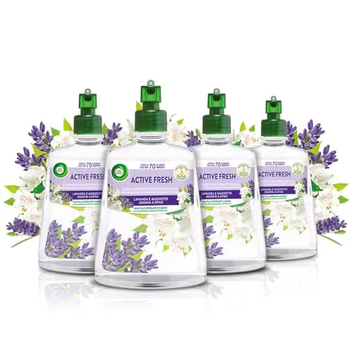 Air Wick Active Fresh Deodorante per Ambienti, 4 Ricariche per Diffusore Spray Automatico senza Gas alla fragranza Lavanda e Mughetto 228ml