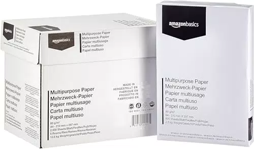 Amazon Basics Carta da stampa multiuso A4 80gsm, 2500 unità