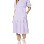 Amazon Essentials Abito Aderente e Svasato in Cotone Biologico Donna, lilla