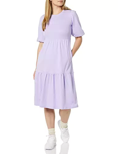 Amazon Essentials Abito Aderente e Svasato in Cotone Biologico Donna, lilla