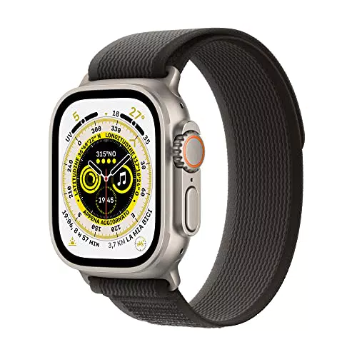Apple Watch Ultra Smartwatch con robusta cassa in titanio e Trail Loop nero/grigio - S/M. Fitness tracker