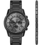 Armani Exchange Orologio Uomo, Quartzwerk, cassa 44 mm in acciaio inossidabile riciclato nero con bracciale in acciaio inossidabile