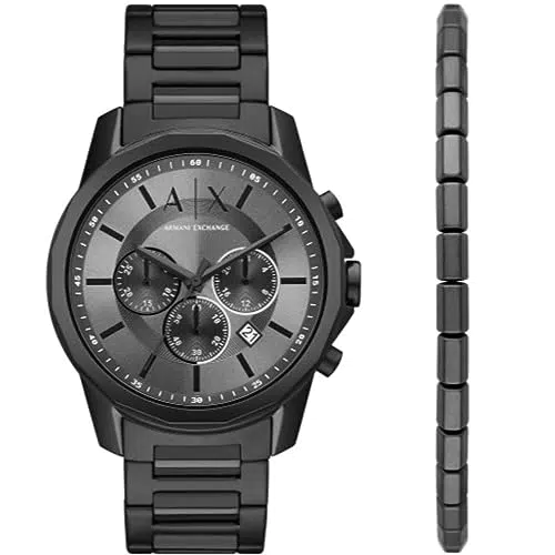 Armani Exchange Orologio Uomo, Quartzwerk, cassa 44 mm in acciaio inossidabile riciclato nero con bracciale in acciaio inossidabile
