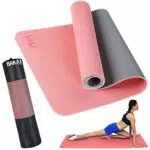 BAKAJI Tappetino Yoga in TPE Ecologioco Doppio Strato Antiscivolo Alta Densità, 180 x 61 cm con Custodia, rosa/grigio