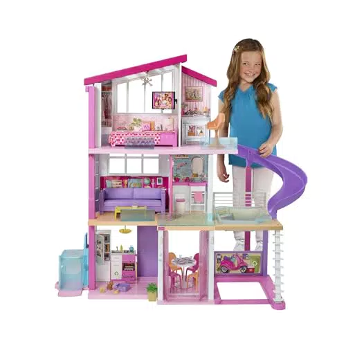 Barbie Casa dei Sogni, Casa a 3 Piani con 8 Stanze, Ascensore e Piscina con Scivolo
