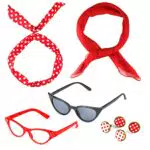 Beelittle 50's Costume Accessories Set Sciarpa in Chiffon degli Anni '50 Cat Eye Glasses Bandana Tie Headband Drop DOT Earrings