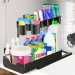 BIAOQINBO 2 Livelli Organizer Sottolavello Cucina, Organizer Cucina Scaffale Estraibile con 4 Ganci e 2 Tazza Appesa