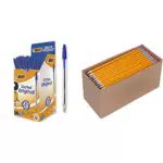 Bic Cristal Original Punta Media 1 mm Confezione 50 Penne Colore Blu & Amazon Basics - Matite pre-temperate in legno #2 HB