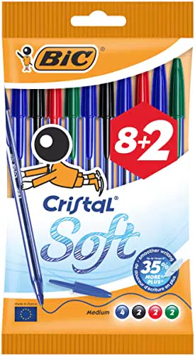 BIC Cristal Original Soft  Borsa di 10 penne, Multicolore
