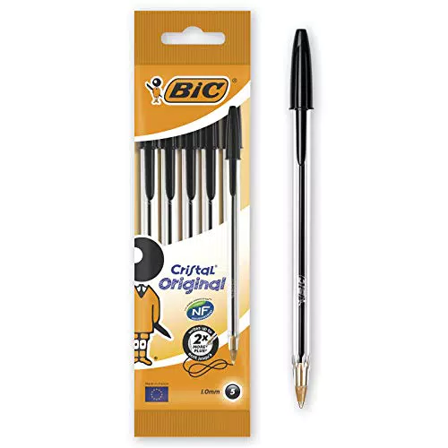 BIC Cristal Penna a sfera 1, 0 mm Confezione da 5 Black