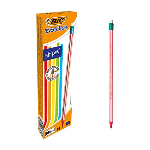 BIC Evolution 646 HB - Matita con gomma, 12 pezzi, colori assortiti