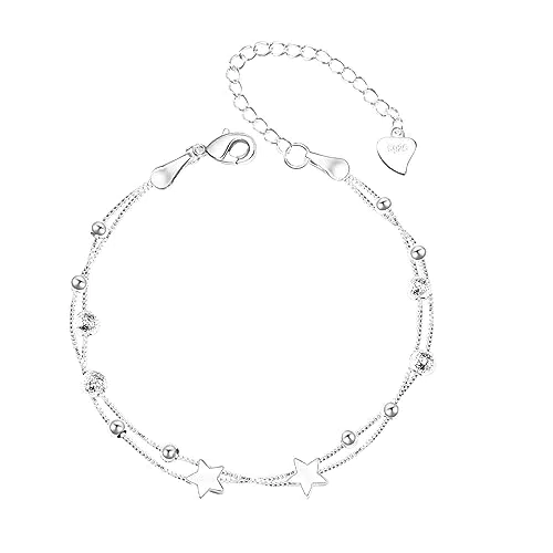 BOCHOI Bracciale donna in argento Bracciali Portafortuna Bracciale Da Donna In Argento 925 Amicizia Braccialetti Gioielli Con Stelle E Perle Portanti Regalo Di Natale Per Il Compleanno Delle Donne