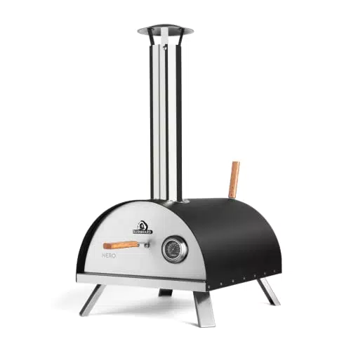 BURNHARD forno per pizza da esterno NERO, 500 °C, forno a legna portatile incl. pala per pizza e pietra per pizza in cordierite
