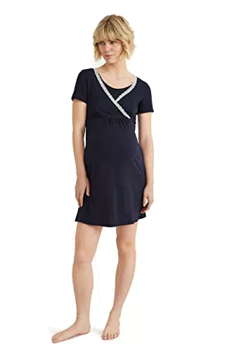 C&A Donna Camicia da Notte Moda Premaman Blu Scuro XS