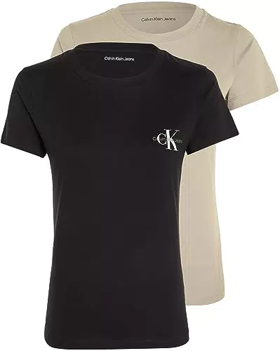 Calvin Klein Jeans T-shirt Donna Maniche Corte Confezione da 2 Monologo Slim Scollo Rotondo
