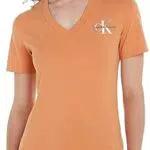 Calvin Klein Jeans T-shirt Donna Maniche Corte Monologo Slim Scollo a V