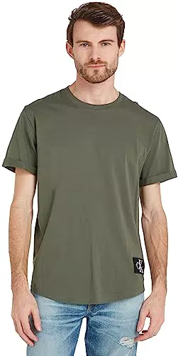 Calvin Klein Jeans T-shirt Maniche Corte Uomo Badge Turn Up Sleeve Scollo Rotondo