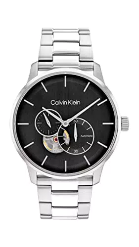 Calvin Klein Orologio automatico da uomo con cinturino in acciaio inossidabile o in pelle Silver