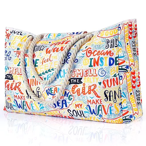 Carastek Borsa Mare, Borsa Spiaggia Borsa Mare Donna Grande Borse da Piscina Leggero con Comodi Manici Antisabbia Elegante Tote Bag per Spiaggia/Viaggio/Vacanza