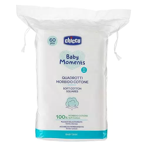 Chicco Baby Moments Quadrotti Morbido Cotone, Pulisce Delicatamente e Accarezza Morbidamente