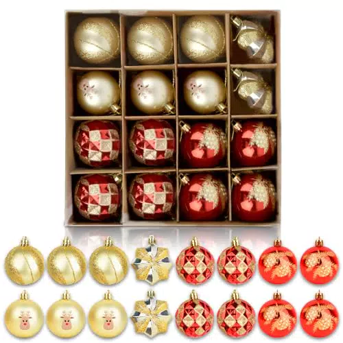 Christmas Ball Decoration Palle di Natale oro rosso Palle di Natale grandi 6cm - 16 PZ Palline per albero di Natale in plastica infrangibile - Decorazioni per l'albero di Natale Decorazioni