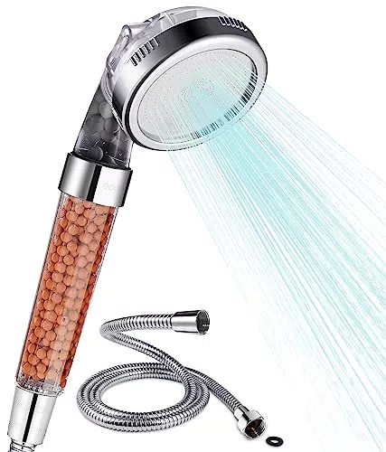 Cobbe Set soffione doccia con tubo, filtrazione del filtro 3 impostazioni ad alta pressione a risparmio d'acqua Testine per pelle secca e capelli