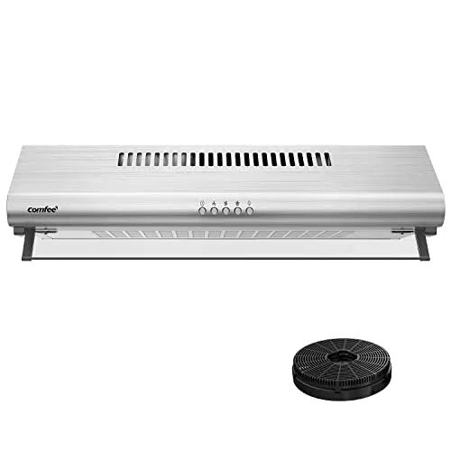COMFEE' Cappa Aspirante 60 cm F49SS-60 Cappa A LED Sottopensile Aspiratore A Parete Cappa Aspirazione Superiore 600 mm - Argento