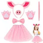 Comius Sharp Gonna Tutù per Bambini con Accessori, Kit di Travestimento da Maiale Rosa con Orecchie