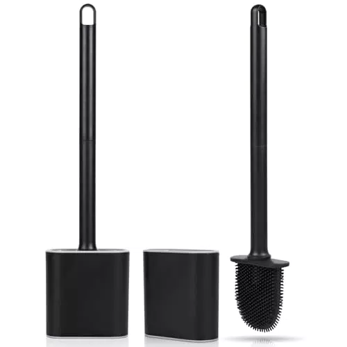 Comius Sharp Scopino WC Nero con Testina Piatta e Porta Scopino in Plastica