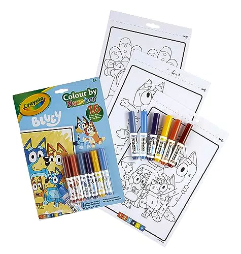 CRAYOLA - Album Colour by Number Bluey, 16 Pagine da Colorare e 6 Pennarelli
