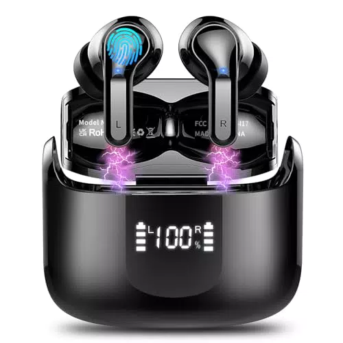 Cuffie Bluetooth, Auricolari Bluetooth 5.3 Stereo HiFi, nero