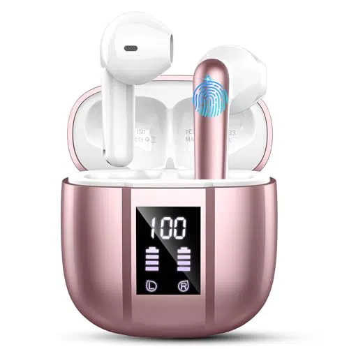 Cuffie Bluetooth, Auricolari Bluetooth 5.3 Wireless, bianco/rosa