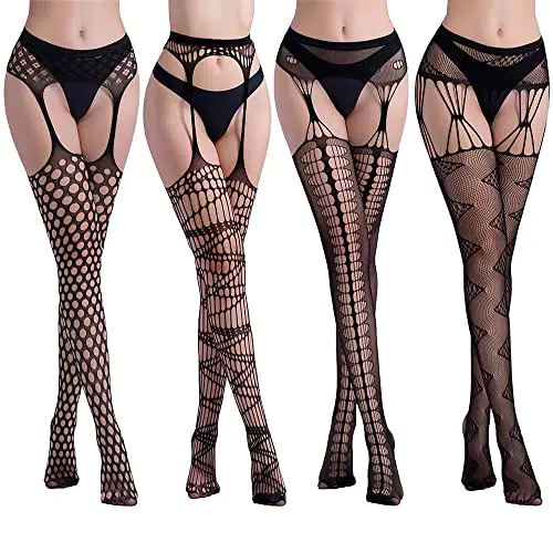 Diealles Shine Calze da Donna per Reggicalze, 4 Paia Calze a Rete Calze per Reggicalze da Donna