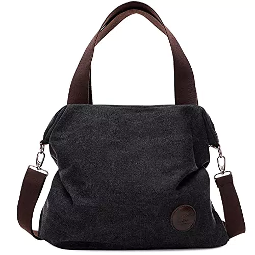 DIRRONA Donna Borse a Spalla in Tela Borse Mano Casuale Borsa a Tracolla Tela Borsa Multifunzione Per Viaggio Scuola Shopping Borsa da Spiaggia Nero