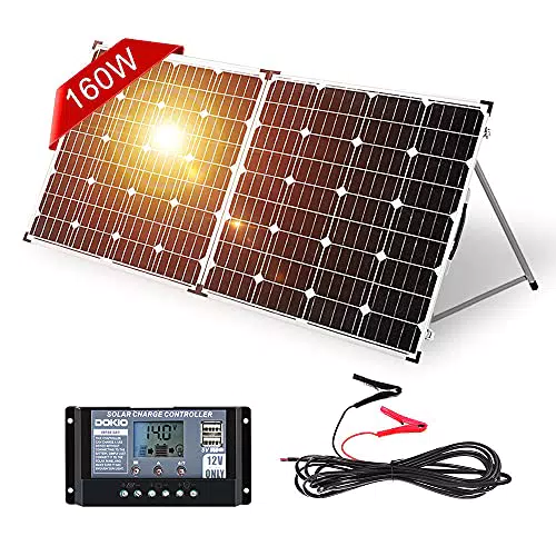 DOKIO 160W 18V Pannello Solare Portatile Pieghevole Monocristallino per batteria da 12V con regolatore di carica solare + borsa per il trasporto