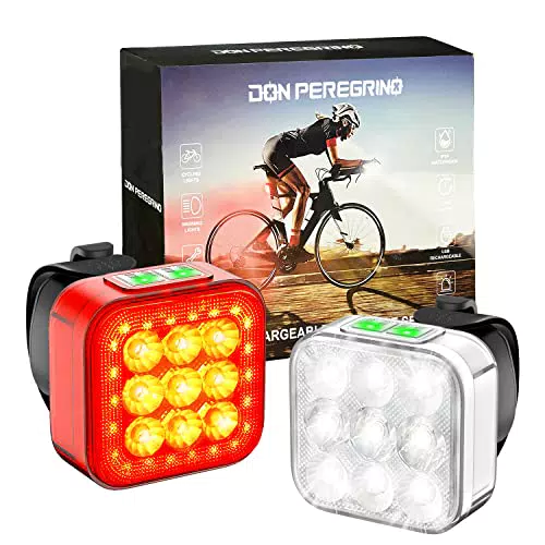 DONPEREGRINO Luci Bici Ricaricabili USB-C, Luce Bicicletta Impermeabili Ipx 6 con Modalità 6x6