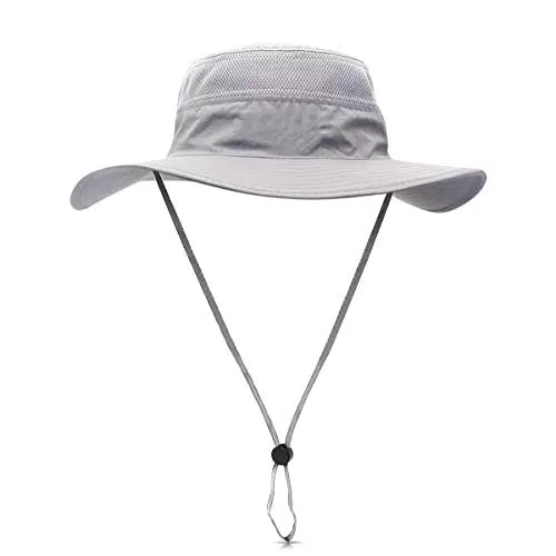 DORRISO Uomo Donna Cappello da Pesca Antivento Protezione UV UPF 50+ attività Escursionismo Vacanza Arrampicata Campeggio All'aperto Safari Hat 56-62cm Grigio Chiaro