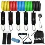 Elastici Fitness Set di Fasce Resistenza con 5 Fasce di Resistenza/2 Maniglie/2 Cinghie per Caviglia/Asciugamani/Ancoraggio da Porta - Kit Allenamento Casa per Yoga Pilates Fisioterapia