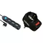 Electraline 62039 Multipresa 9 Posti con Cavo + adattatore con interruttore, Nero