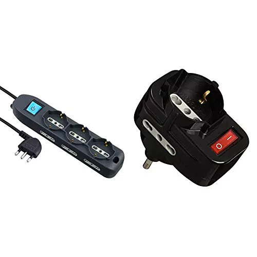 Electraline 62039 Multipresa 9 Posti con Cavo + adattatore con interruttore, Nero