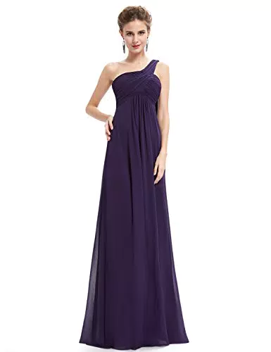 Ever-Pretty Abito da Cerimonia Donna Monospalla Linea ad A Chiffon Stile Impero con Cinghia Viola Scuro 60
