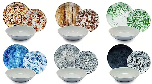 Excelsa Flora Materica Servizio di Piatti 18 Pezzi, Porcellana e Ceramica
