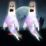 Forhome Manica a Vento Fantasma di Halloween, 120 cm Halloween Ghost Decorazione da Giardino con luci LED