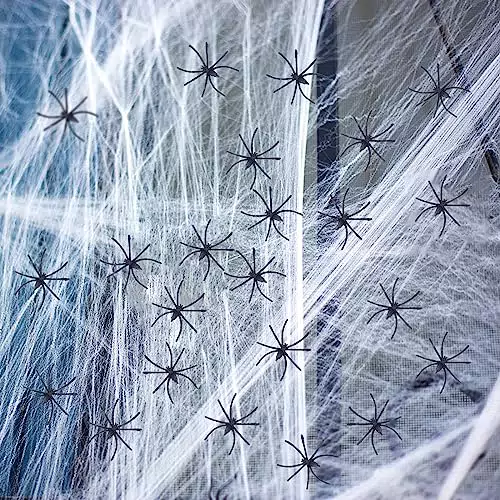 Forhome Ragnatela di Halloween, 200g Ragnatela di Halloween con 30 Pezzi di Nero Finti Ragni
